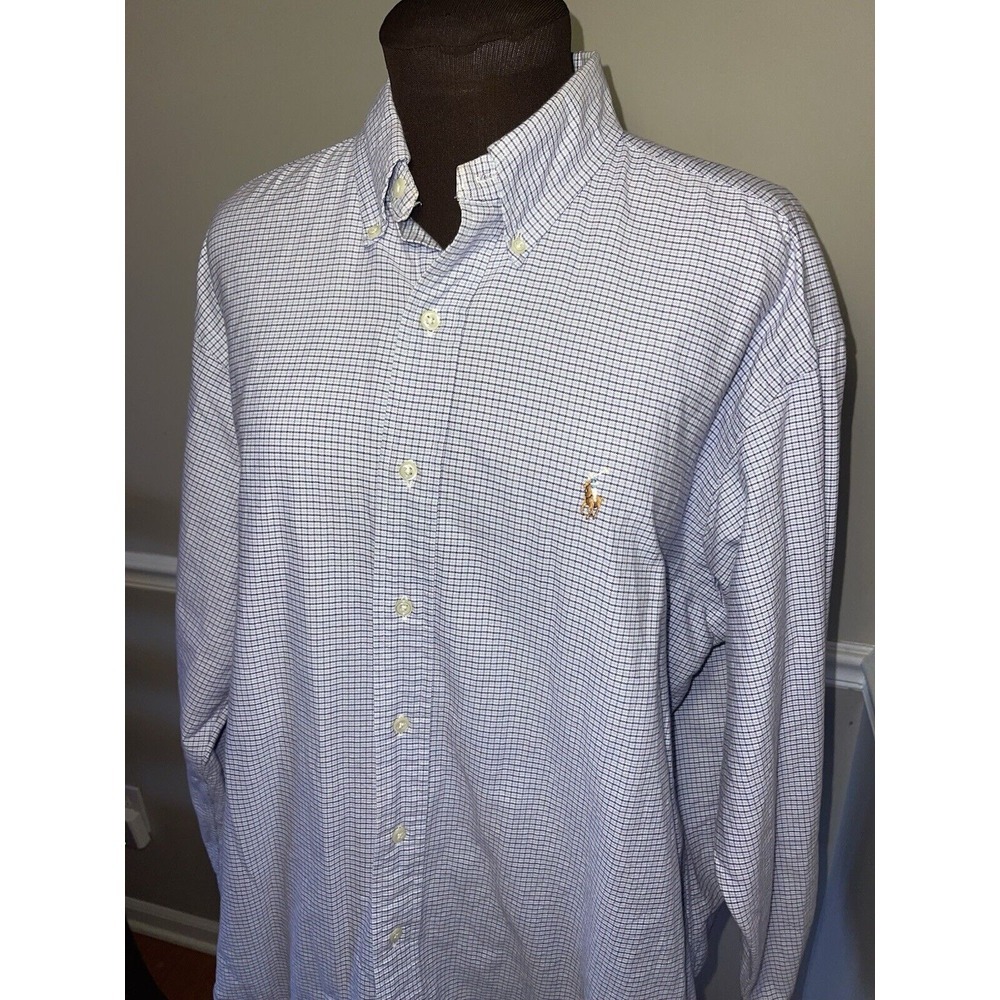 Ralph Lauren Blake Men's Button Down Shirt L Flesh Pony Purple Blue White Check